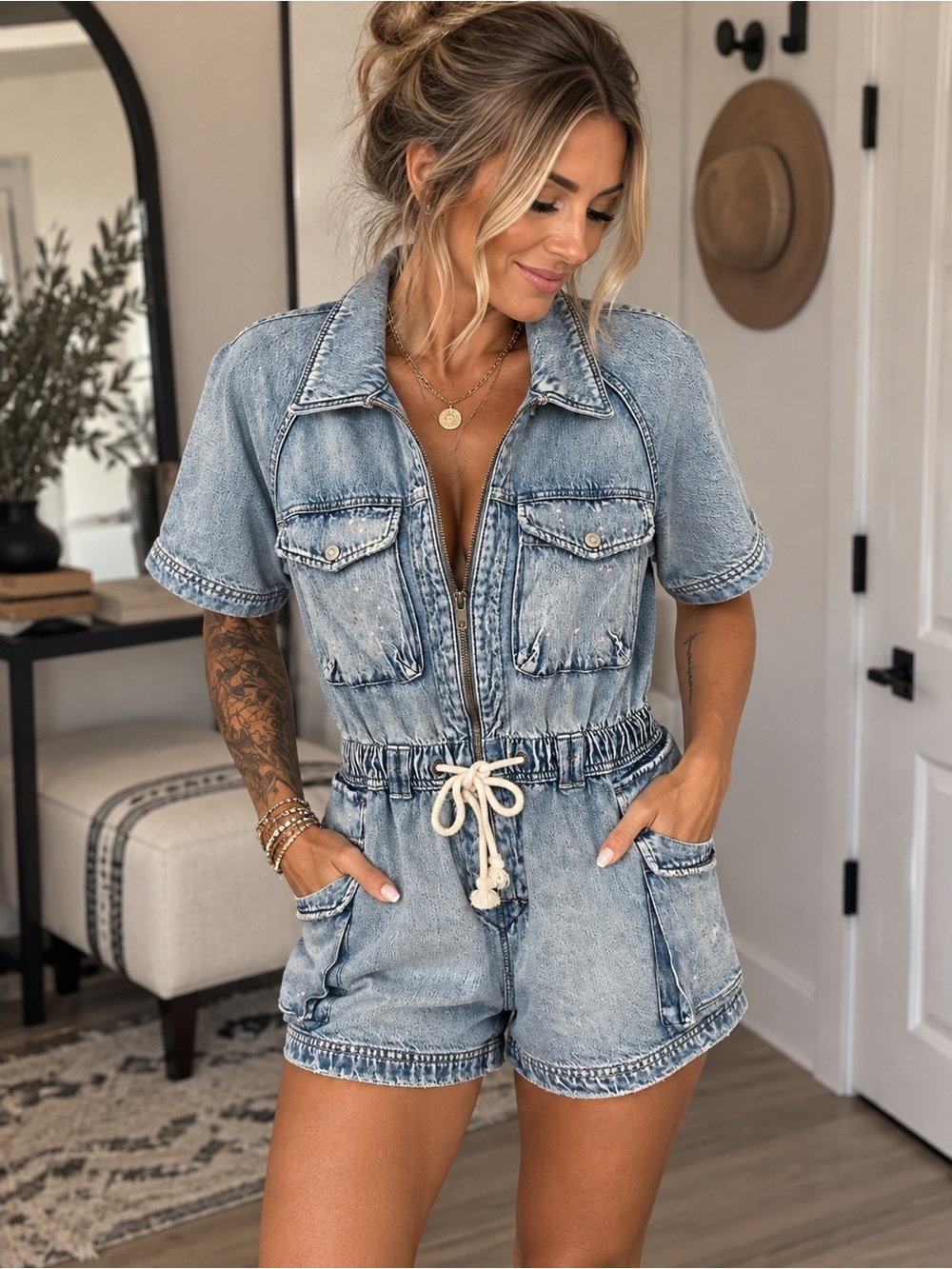 Free People denim romper,